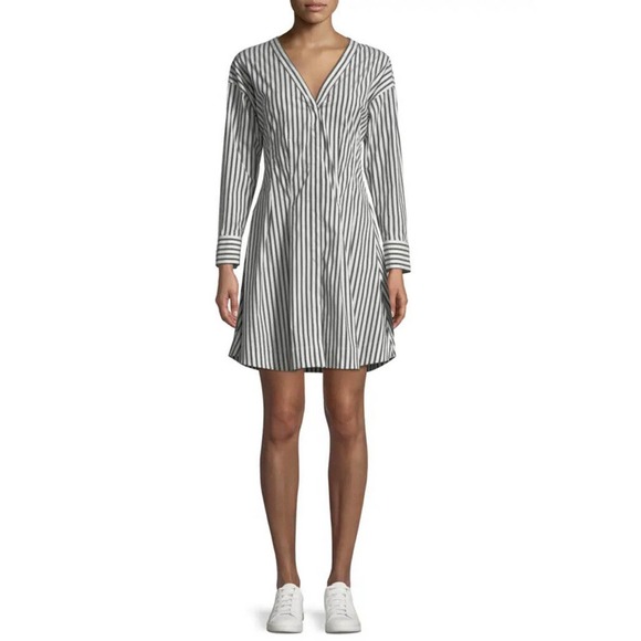 Theory Dresses & Skirts - Theory Dress Size 6 Bryson Stripe Darted Button Down Dress V-neck A-line Casual